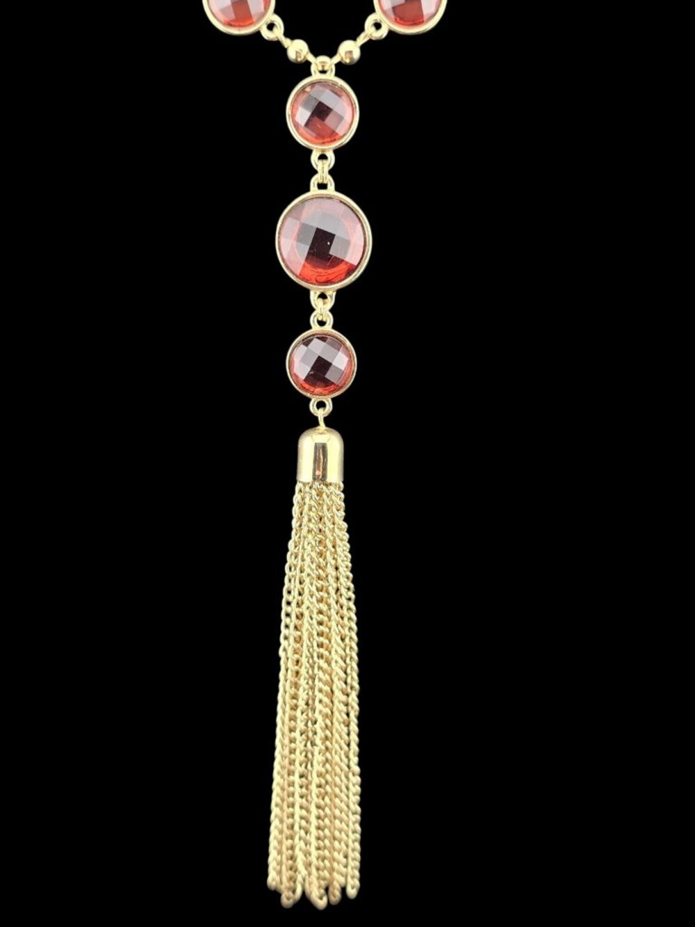 Banana Republic Faceted Red Stone "Y" Tassel Gold-Tone Tassel Bold Statement - Picture 4 of 9